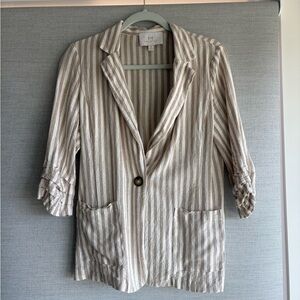 Halston Heritage Beige and White Striped Linen-Blend Blazer